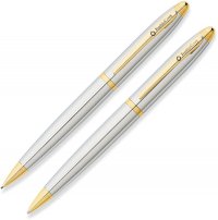 Набор FranklinCovey Lexington: шариковая ручка и карандаш 0.9мм. Цвет - хромовый с золотистой отделк - Наборы