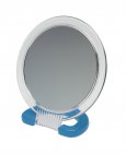 Зеркало Dewal Beauty настольное, в прозрачной оправе, на пластковой подставке синего цвета, 230x154м