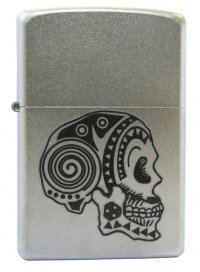 Зажигалка ZIPPO Tattoo Skull Satin Chrome, латунь с ник.-хром. покрыт.,серебр.,матовая, 36х56х12мм - Зажигалки - цена и заказ в Москве и Санкт-Петербурге, интернет-магазин ZaUglom