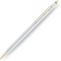 Шариковая ручка Cross Century Classic. Цвет - серебристый с золотистой отделкой. - Шариковые ручки 