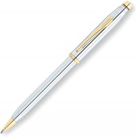 Шариковая ручка Cross Century II. Цвет - серебристый с золотистой отделкой. - Шариковые ручки 