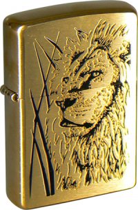 Зажигалка ZIPPO Proud Lion Brushed Brass, латунь, золотистый, матовая, 36х56х12 мм - Зажигалки - цена и заказ в Москве и Санкт-Петербурге, интернет-магазин ZaUglom