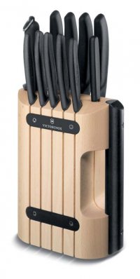 Набор из 11 кухонных ножей VICTORINOX, чёрная рукоять, в подставке из бука высотой 35,5 см. - Кухонные аксессуары