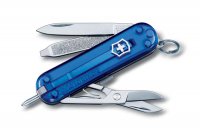 Нож-брелок VICTORINOX Signature, 58 мм, 7 функций, полупрозрачный синий - Карманные 58 мм