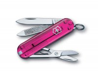 Нож-брелок VICTORINOX Classic, 58 мм, 7 функций, полупрозрачный розовый - Карманные 58 мм