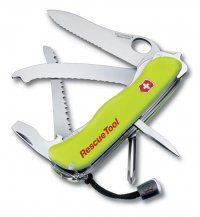 Нож перочинный VICTORINOX Rescue Tool, 111 мм, 14 функций, серейторное лезвие с петлёй, жёлтый - Армейские 111 мм