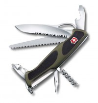 Нож перочинный VICTORINOX RangerGrip 179, 130 мм, 12 функций, с фиксатором лезвия, зелёный с чёрным - Карманные 130 мм
