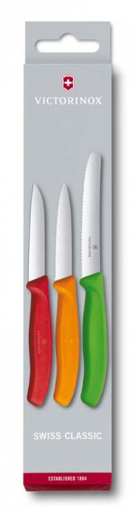 Набор из 3 ножей для овощей VICTORINOX: красный нож 8 см, оранжевый нож 8 см, зелёный нож 11 см - Нож для овощей